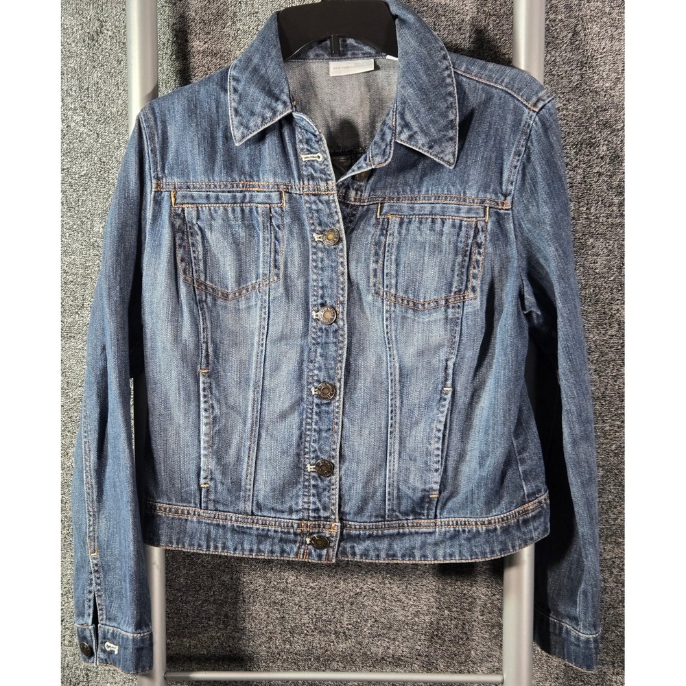 New York & Company Womens Medium Wash Denim Trucker Jacket Blue Size M RN 23243